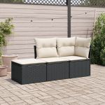 Set mobilier de grădină cu perne, 3 piese, negru, poliratan GartenMobel Dekor