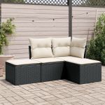 Set mobilier de grădină cu perne, 4 piese, negru, poliratan GartenMobel Dekor