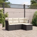 Set mobilier de grădină cu perne, 4 piese, negru, poliratan GartenMobel Dekor