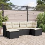 Set mobilier de grădină cu perne, 6 piese, negru, poliratan GartenMobel Dekor