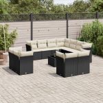 Set canapele de grădină, 12 piese, cu perne, negru, poliratan GartenMobel Dekor