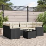Set canapele de grădină cu perne, 7 piese, negru, poliratan GartenMobel Dekor