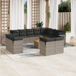 Set mobilier de grădină cu perne, 13 piese, gri, poliratan GartenMobel Dekor