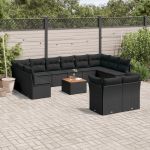 Set mobilier de grădină cu perne, 13 piese, negru, poliratan GartenMobel Dekor