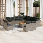 Set mobilier de grădină cu perne, 14 piese, gri, poliratan GartenMobel Dekor