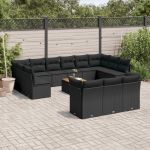 Set mobilier de grădină cu perne, 14 piese, negru, poliratan GartenMobel Dekor