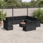 Set mobilier de grădină cu perne, 14 piese, negru, poliratan GartenMobel Dekor