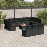 Set mobilier de grădină cu perne, 14 piese, negru, poliratan GartenMobel Dekor