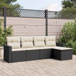 Set mobilier de grădină cu perne, 5 piese, negru, poliratan GartenMobel Dekor