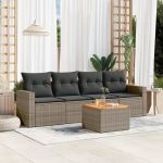 Set canapea de grădină cu perne, 5 piese, gri, poliratan GartenMobel Dekor
