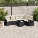 Set canapele de grădină cu perne, 7 piese, negru, poliratan GartenMobel Dekor