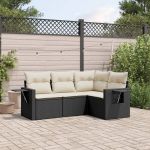 Set mobilier de grădină cu perne, 4 piese, negru, poliratan GartenMobel Dekor