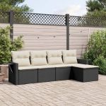 Set mobilier de grădină cu perne, 5 piese, negru, poliratan GartenMobel Dekor