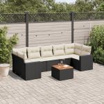 Set mobilier de grădină cu perne, 8 piese, negru, poliratan GartenMobel Dekor