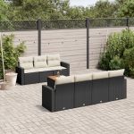 Set mobilier de grădină cu perne, 8 piese, negru, poliratan GartenMobel Dekor