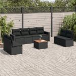 Set mobilier de grădină cu perne, 9 piese, negru, poliratan GartenMobel Dekor