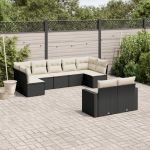 Set mobilier de grădină cu perne, 9 piese, negru, poliratan GartenMobel Dekor