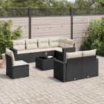 Set mobilier de grădină cu perne, 9 piese, negru, poliratan GartenMobel Dekor