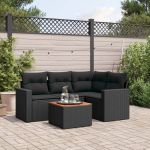 Set mobilier de grădină cu perne, 5 piese, negru, poliratan GartenMobel Dekor