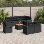 Set mobilier de grădină cu perne, 9 piese, negru, poliratan GartenMobel Dekor