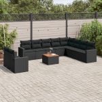 Set canapele de grădină cu perne, 11 piese, negru, poliratan GartenMobel Dekor