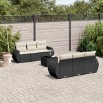 Set canapele de grădină cu perne, 7 piese, negru, poliratan GartenMobel Dekor