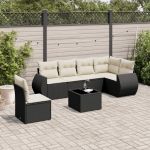 Set canapele de grădină cu perne, 7 piese, negru, poliratan GartenMobel Dekor