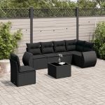 Set canapele de grădină cu perne, 7 piese, negru, poliratan GartenMobel Dekor