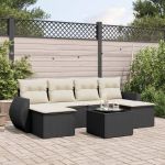 Set canapele de grădină cu perne, 7 piese, negru, poliratan GartenMobel Dekor