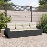 Set mobilier de grădină cu perne, 4 piese, negru, poliratan GartenMobel Dekor