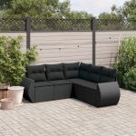 Set mobilier de grădină cu perne, 5 piese, negru, poliratan GartenMobel Dekor