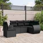 Set mobilier de grădină cu perne, 5 piese, negru, poliratan GartenMobel Dekor