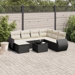 Set mobilier de grădină cu perne, 8 piese, negru, poliratan GartenMobel Dekor