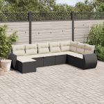 Set mobilier de grădină cu perne, 8 piese, negru, poliratan GartenMobel Dekor