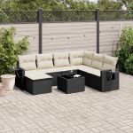 Set mobilier de grădină cu perne, 8 piese, negru, poliratan GartenMobel Dekor