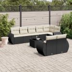 Set mobilier de grădină cu perne, 9 piese, negru, poliratan GartenMobel Dekor