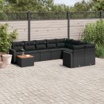 Set canapele de grădină cu perne, 10 piese, negru, poliratan GartenMobel Dekor