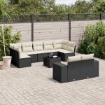 Set canapele de grădină cu perne, 10 piese, negru, poliratan GartenMobel Dekor