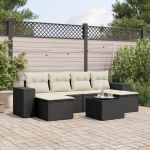 Set canapele de grădină cu perne, 7 piese, negru, poliratan GartenMobel Dekor
