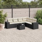 Set canapele de grădină cu perne, 7 piese, negru, poliratan GartenMobel Dekor