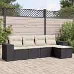 Set mobilier de grădină cu perne, 5 piese, negru, poliratan GartenMobel Dekor