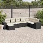Set mobilier de grădină cu perne, 8 piese, negru, poliratan GartenMobel Dekor