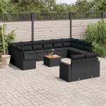 Set mobilier de grădină cu perne, 13 piese, negru, poliratan GartenMobel Dekor