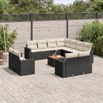 Set mobilier de grădină cu perne, 13 piese, negru, poliratan GartenMobel Dekor