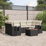 Set canapele de grădină cu perne, 7 piese, negru, poliratan GartenMobel Dekor
