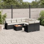 Set mobilier de grădină cu perne, 9 piese, negru, poliratan GartenMobel Dekor