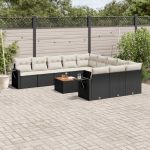 Set canapele de grădină, 12 piese, cu perne, negru, poliratan GartenMobel Dekor