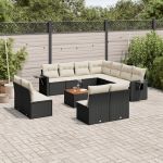 Set canapele de grădină, 12 piese, cu perne, negru, poliratan GartenMobel Dekor