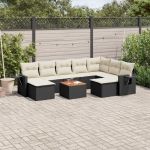 Set canapele de grădină cu perne, 10 piese, negru, poliratan GartenMobel Dekor