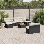 Set canapele de grădină cu perne, 10 piese, negru, poliratan GartenMobel Dekor